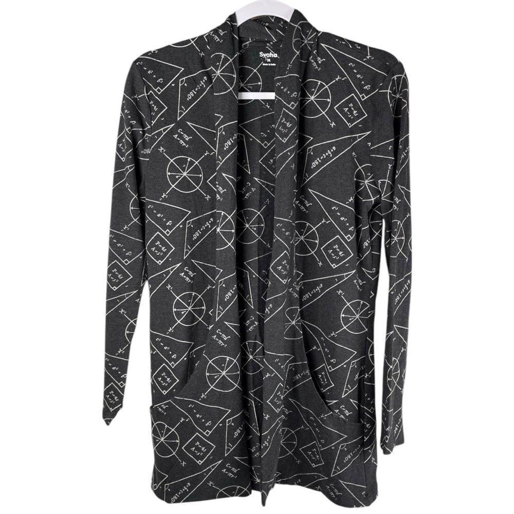 Svaha Size medium grey STEM Geometry Math formulas Organic Cotton Cardigan